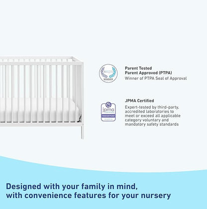 Graco Teddi 5-in-1 Convertible Crib (White) – GREENGUARD Gold Certified, Converts to Daybed, Toddler & Twin Bed with Headboard and Footboard, Adjustable Mattress Height