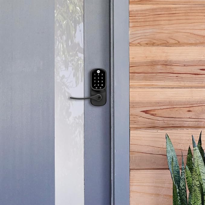 Yale Assure Lever Entry Door Handle with Keypad, Black Suede Smart Door Lock with Handle, Back-Up Key, and Z-Wave, ‎YRL226-ZW2-BSP