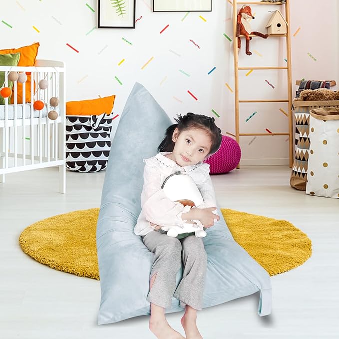 Stuffed Animal Storage Bean Bag Chair Cover, Velvet Grey Plush Toy Storage Stuff and Sit Seat for Kids/Teens/Adults, 52" x 31" Extra Large Triangle Floor Sofa, 200L/52Gal, Cover Only
