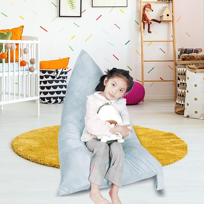 Stuffed Animal Storage Bean Bag Chair Cover, Velvet Grey Plush Toy Storage Stuff and Sit Seat for Kids/Teens/Adults, 52" x 31" Extra Large Triangle Floor Sofa, 200L/52Gal, Cover Only