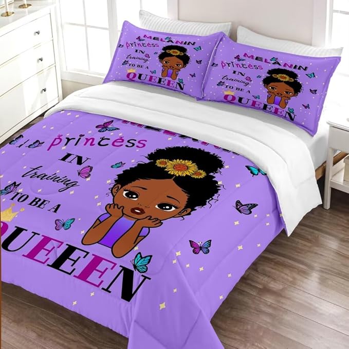 Black Girl Comforter Set Queen for Kids,Black Girl Magic Bedding Set,African American Girl Inspirational Quotes Comforter Set,Black Princess Bed Bedroom Set