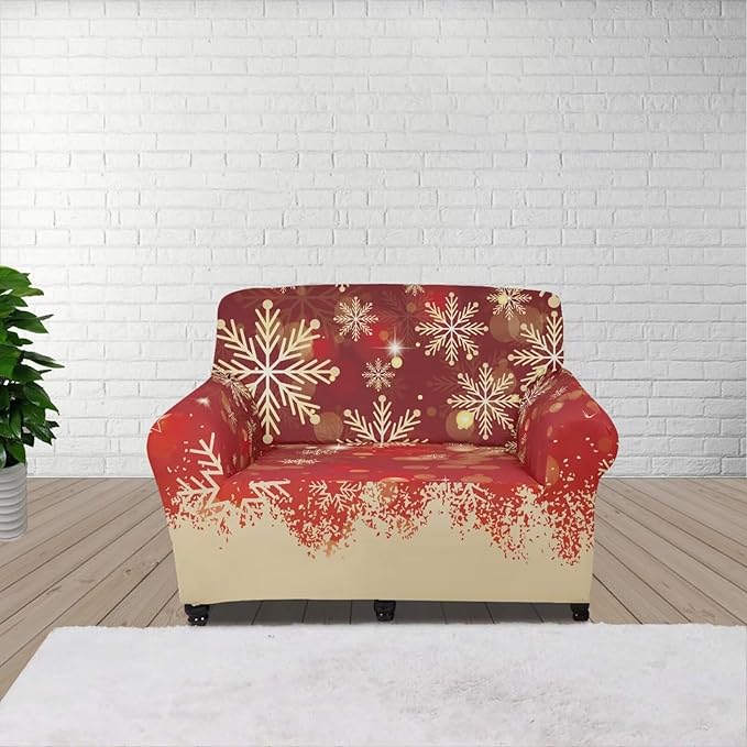 FKELYI Christmas Snow Sofa Slipcover Stretch Sofa Couch Cover for Living Room Non-Slip Furniture Protector Washable Sofa Slipcovers S