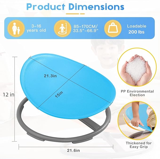 Sensory Chair for Kids Autism Sensory Products Sit and Spin Autism Toys Spinning Chair ADHD Chair Swivel Chair Training Body Coordination (Blue)