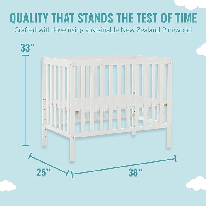 Edgewood 4-In-1 Convertible Mini Crib In White, JPMA Certified, Non-Toxic Finish, New Zealand Pinewood, With 3 Mattress Height Settings, Included 1" Mattress Pad