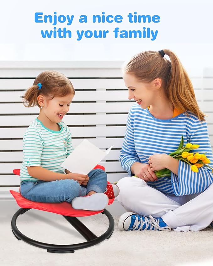 Autism Kids Swivel Chair, Spinning Chair, Sit and Spin Spinning Stool for Child Aged 3+, Red Sensory Toys Wobble Chair Training Child's Body Coordination Ability Relieve Motion Sickness Symptoms
