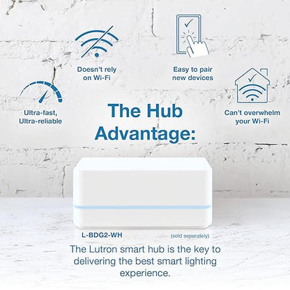 Lutron Caseta Original Smart Dimmer Switch (Lutron Smart Hub Required), for LED Lights, 150 Watt, Single-Pole/3-Way, No Neutral Required, PD-6WCL-IV, Ivory
