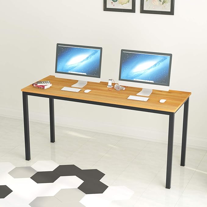 soges 63 Inch Long Computer Desk Home Office Table Writing Desk Study Table Gaming Table Computer WorkstationsTeak GCP2AC3-160TB