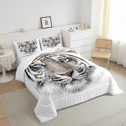 Erosebridal Boys Tiger Comforter Set King Size, Wild Animal Print Down Comforter for Boys Girls Teens Adult Bedroom, Grey Tiger Skin Duvet Insert Black White Stripe Bedding Comforters for Bedroom
