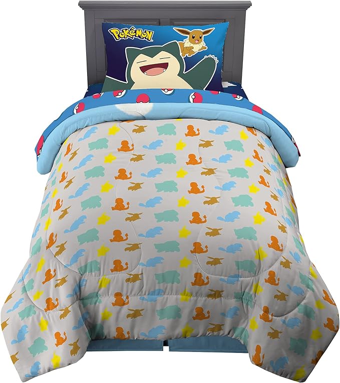 Franco Kids Bedding Super Soft Comforter and Sheet Set, 4 Piece Twin Size, Pokemon (Prints May vary)