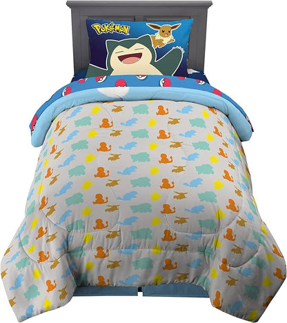 Franco Kids Bedding Super Soft Comforter and Sheet Set, 4 Piece Twin Size, Pokemon (Prints May vary)