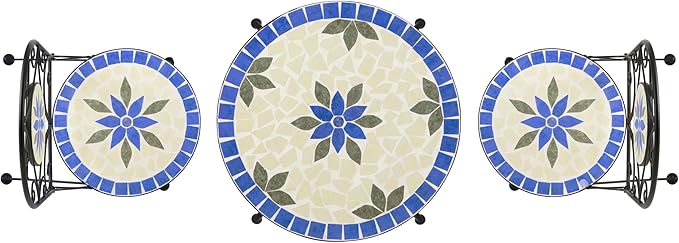 Alpine Corporation Blue and Beige Mosaic Bistro Set, 3-Piece