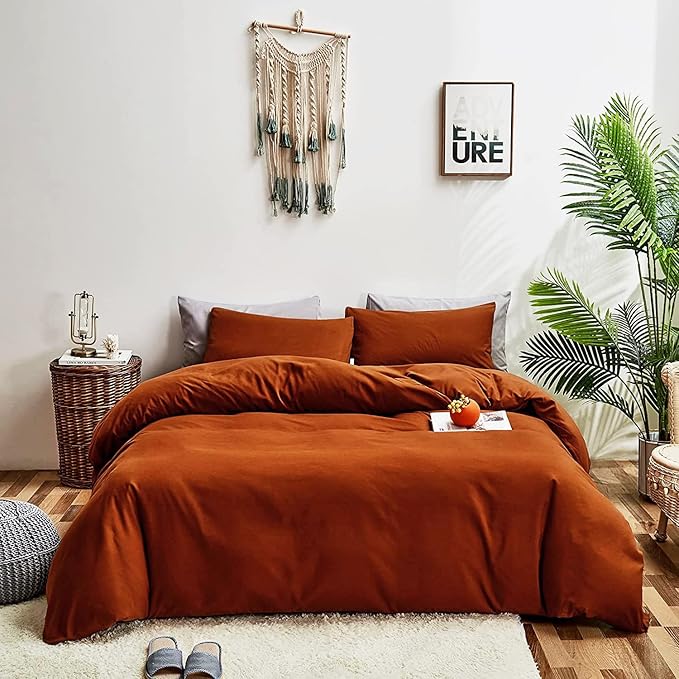 Rust Comforter Sets Twin Burnt Orange Bedding Set Reddish Caramel Color Boys Girls Bed Set Terracotta 3 Pieces Lightweight Solid Burnt Orange Color Blanket Rust Quilts Set Breathable Bed Set