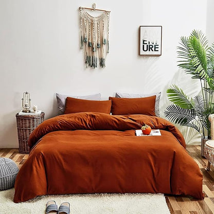 Rust Comforter Sets Burnt Orange Bedding Set King Reddish Caramel Color Terracotta Bed Set 3 Pieces Women Lightweight Solid Burnt Orange Color Blanket Rust Quilts Set Breathable Bed Comforter