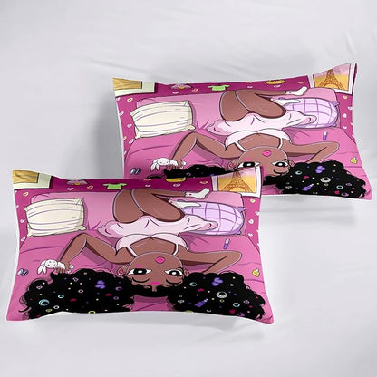 Black Girl Comforter Set African American Black Girls Comforter Set Twin Size Black Girls Twin Comforter Set for Girls Black Girl Bedding Sets Twin Size, Pink, 1 Comforter 1 Pillowcase