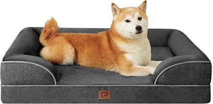 EHEYCIGA Orthopedic Dog Beds for Large Dogs, Waterproof Memory Foam Large Dog Bed with Sides, Non-Slip Bottom and Egg-Crate Foam Large Dog Couch Bed with Washable Removable Cover, Dark Grey