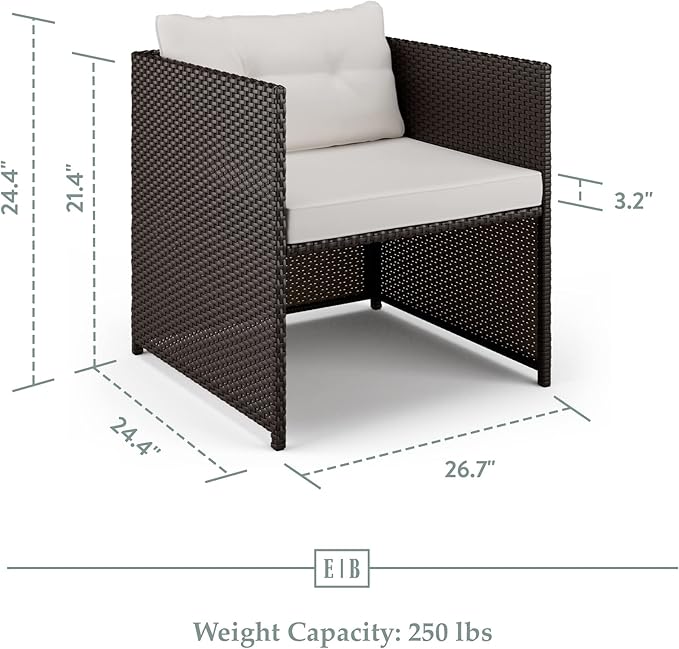 Edenbrook Bayview Patio Mix and Match Outdoor Furniture-Accent Chair Rattan/Cream, White/Brown