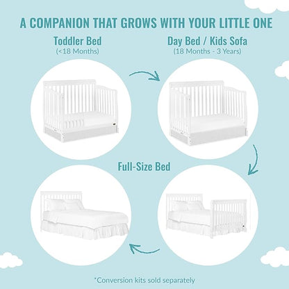 Dream On Me Ashton 4-In-1 Convertible Crib In White, Greenguard Gold, JPMA Certified, Non-Toxic Finishes, Features 4 Mattress Height Settings, Made Of Solid Pinewood