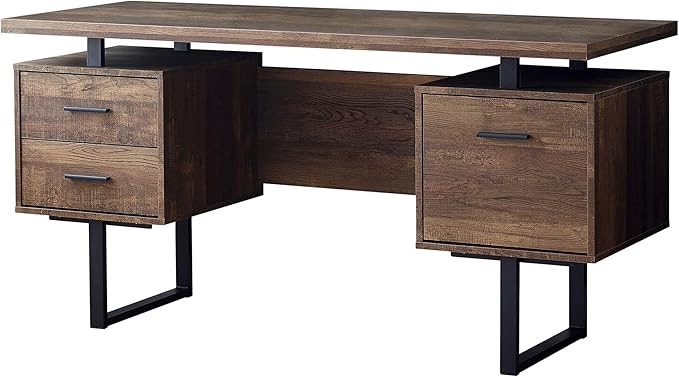Monarch Specialties Computer Desk with Drawers - Contemporary Style - Home & Office Computer Desk with Metal Legs - 60"L (Brown Reclaimed Wood Look)