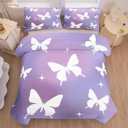 Tailor Shop Butterfly Comforter Sets Full Size,Purple Butterfly Bedding Sets for Girls Kids Teens with 2 Pillowcase…