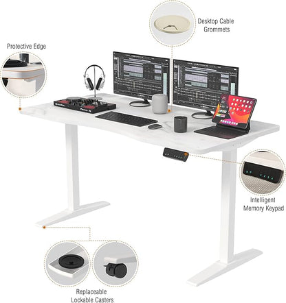 Monomi Height Adjustable Electric Standing Desk, 55 x 28 Inches Stand up Desk, Sit Stand Home Office Computer Desk(White Frame+Marble White Top)