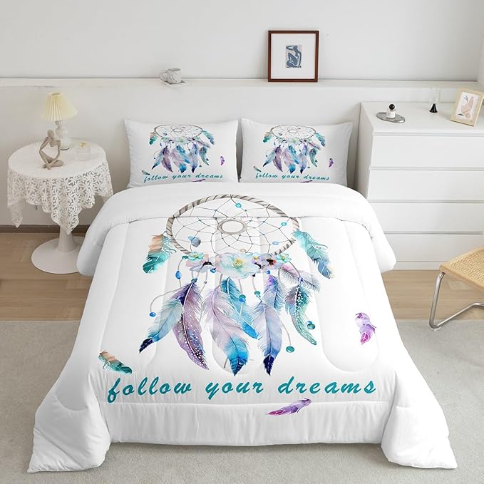 Dreamcatcher Comforter Set Boho Dream Catcher Bedding Set for Kids Boys Girls Teens Decor Indian Hippie Feather Print Comforter Native American Duvet Set 3Pcs Full Size