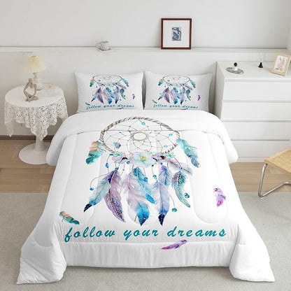 Dreamcatcher Comforter Set Boho Dream Catcher Bedding Set for Kids Boys Girls Teens Decor Indian Hippie Feather Print Comforter Native American Duvet Set 3Pcs Full Size