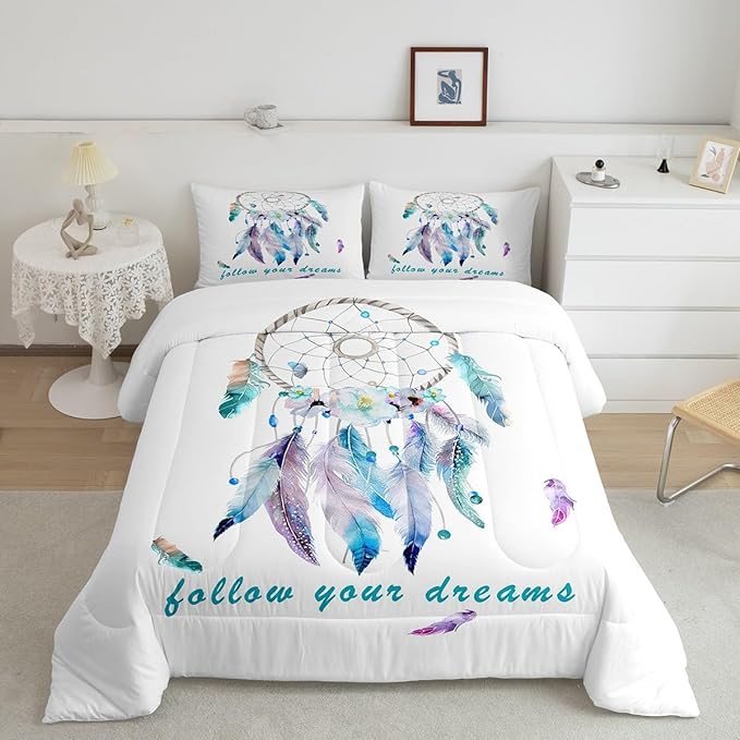 Dreamcatcher Comforter Set Boho Dream Catcher Bedding Set for Kids Boys Girls Teens Decor Indian Hippie Feather Print Comforter Native American Duvet Set 3Pcs Queen Size