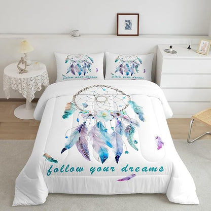 Dreamcatcher Comforter Set Boho Dream Catcher Bedding Set for Kids Boys Girls Teens Decor Indian Hippie Feather Print Comforter Native American Duvet Set 3Pcs Queen Size