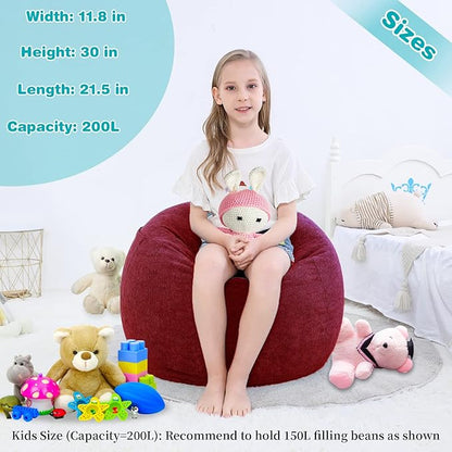 Stuffed Animal Storage Bean Bag Chair Cover (No Beans) for Kids and Adults.Soft Premium Corduroy Stuffable Beanbag for Organizing Children Plush Toys or Memory Foam Small 100L (WineRed)