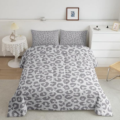 Leopard Print Bedding Set Silver Gray Leopard Comforter Set for Boys Girls Kids Cheetah Printed Comforter Africa Wild Animal Skin Theme Duvet Set Room Decor Full Size Quilt Set 3Pcs