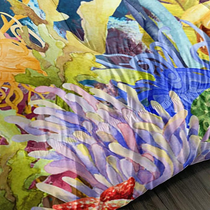 Kids Turtle Rose Comforter Set Twin Beach Theme Jellyfish Starfish Bedding Set Sea Animal Reptile Bed Set with 2 Pillowcases for Boys Girls Room Decor