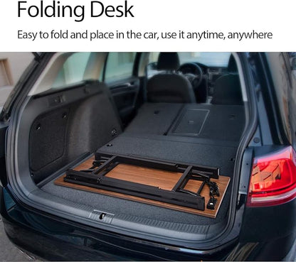 Frylr Small Folding Writing Desk with USB Ports & Power Plugs 31.5x15.7x29 Inch Small Office Computer Desks Portable for Home Office, Foldable Student Study Tables for Small Space, Walnut