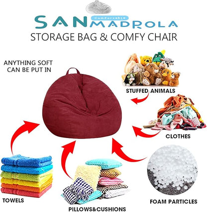 Stuffed Animal Storage Bean Bag Chair Cover (No Filler) for Kids and Adults.Soft Premium Corduroy Stuffable Beanbag for Organizing Children Plush Toys or Memory Foam Large 300L (WineRed)