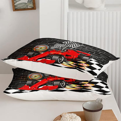 Axolotl Race Car Comforter Set Twin Size,Extreme Sports Bedding Set for Boys Teens Kids Girls Room Decor,Cool Speed Car Quilt Bed Set with 1 Comforter 2 Pillowcases Car Racing Gifts,Black Red