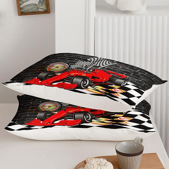 Axolotl Race Car Comforter Set Full Size,Extreme Sports Bedding Set for Boys Teens Kids Girls Room Decor,Cool Speed Car Quilt Bed Set with 1 Comforter 2 Pillowcases Car Racing Gifts,Black Red