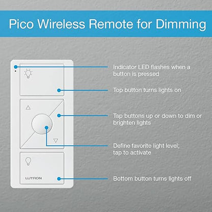 Lutron Caseta Smart Lamp Dimmer 3-Way Kit and Pico Remote, for Floor and Table Lamps, for Dimmable LED Lights, 100 Watt, Single-Pole/3-Way, P-PKG1P-WH