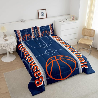 Feelyou Basketball Bedding Set Queen Size Gaming Sports Comforter Set for Kids Boys Girls Decor Ball Games Comforter Basketball Sports Duvet Set Bedroom Quilt Set