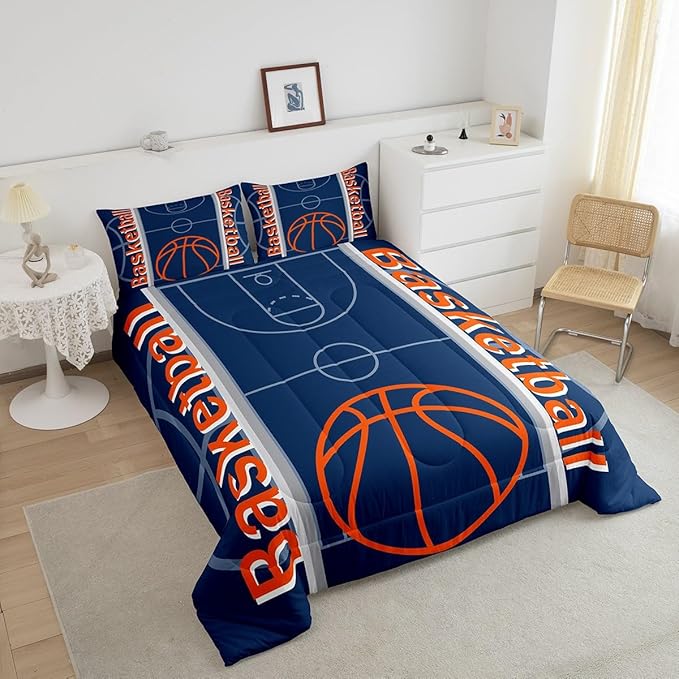 Feelyou Basketball Bedding Set Full Size Gaming Sports Comforter Set for Kids Boys Girls Decor Ball Games Comforter Basketball Sports Duvet Set Bedroom Quilt Set