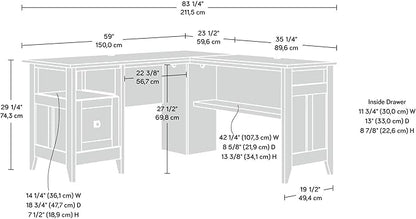 Sauder August Hill L-Shaped Desk, L: 59.06" x W: 58.74" x H: 29.25", Dover Oak finish
