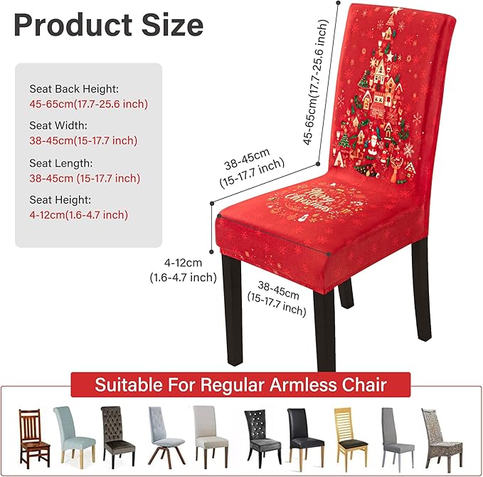 6PCS Christmas Dining Chair Covers, Stretch Removable Washable Dining Room Chair Protector Slipcovers, Xmas Tree Heart Kitchen Chair Cover, Slipcover Protector for Xmas Holiday Party Home Décor