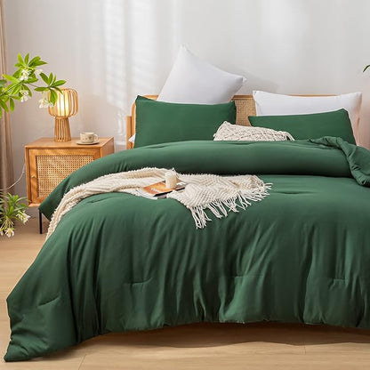 Emerald Full Size Comforter 3PCS Microfiber Full Size Comforters Set for All Season Boho Dark Green Comforter for Women and Men Soft Lightweight Bed Comforter Set