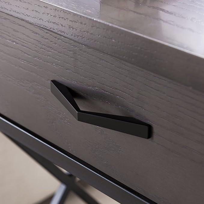 Leick Home 23022 Chisel & Forge One Drawer Nightstand with Shelf, Gray/Matte Black