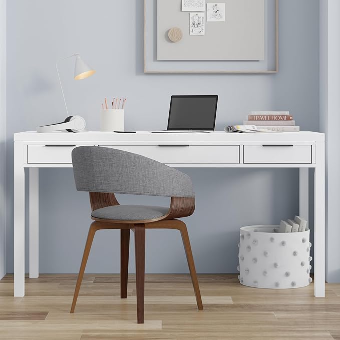 SIMPLIHOME Hollander Solid Wood Contemporary 60 Inch Wide Desk in White, for The Office Desk, Writing Table, Workstation and Study Table Distressed Dark Brown