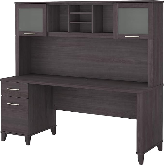 Bush SET018SG Somerset 72-Inch Computer Desk with Drawers and Hutch, Storm Gray