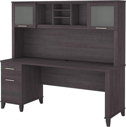 Bush SET018SG Somerset 72-Inch Computer Desk with Drawers and Hutch, Storm Gray