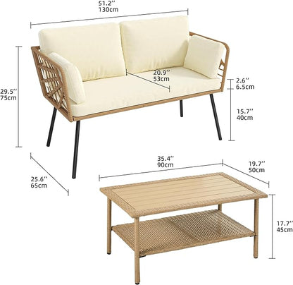 YITAHOME 2 Pieces Patio Furniture Set, All-Weather Wicker Loveseat with Thick Cushions & Rattan Table, Outdoor Conversation Set for Patio, Balcony, Backyard, Deck, Poolside