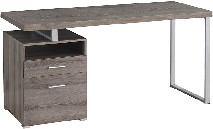 Monarch Specialties Computer Writing Desk for Home & Office Laptop Table with Drawers Open Shelf and File Cabinet-Left or Right Set Up, 60" L, Dark Taupe