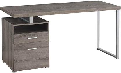 Monarch Specialties Computer Writing Desk for Home & Office Laptop Table with Drawers Open Shelf and File Cabinet-Left or Right Set Up, 60" L, Dark Taupe