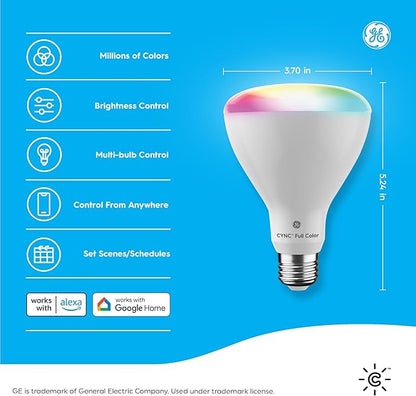 Cync GE BR30 LED Smart Light Bulbs, Indoor Floodlight Bulb, Color Changing Light Bulb, WiFi Lights, Works with Amazon Alexa and Google Assistant, 9.5 Watts (2 Pack)