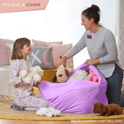 Aubliss Stuffed Animal Storage, Velvet Bean Bag Chairs Cover, Large 32" Ultra Soft Kids Toy Storage Organizer for Blankets Towels Clothes Home Supplies, Purple Big Eyes